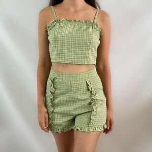 Papaya retro crop top high waisted shorts green plaid vintage look small set